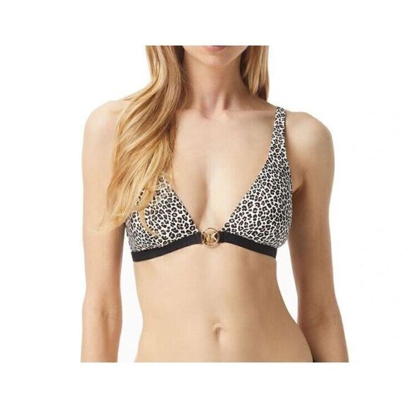 909 Michael Kors mini leopard Logo hardware MK Triangle Bikini Top LEO sz S new - Picture 1 of 1
